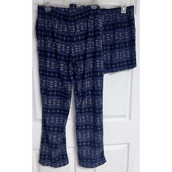Eddie Bauer Ladies 2 Piece Pajama Bottom Set Pant and Shorts Medium Blue White - Picture 2 of 8